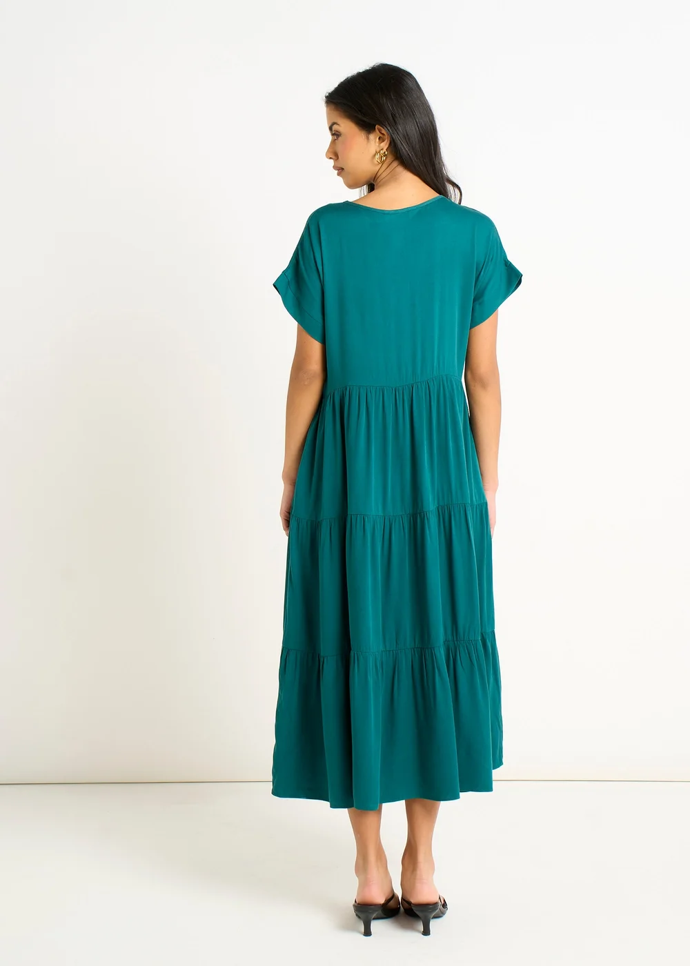 Gini London Green V Neck Pocket Smock Midi Dress - M/L Image 2