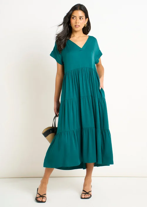 Gini London Green V Neck Pocket Smock Midi Dress - M/L Image 1
