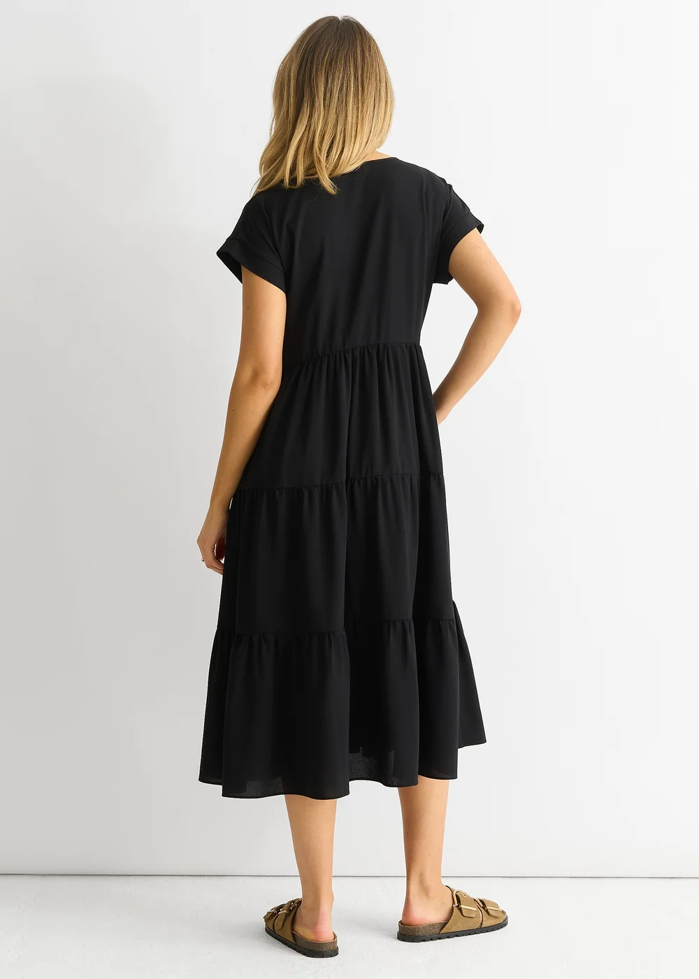 Gini London Black V Neck Pocket Smock Midi Dress - S/M Image 2