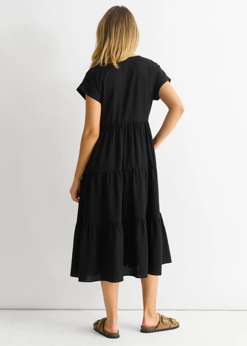 Gini London Black V Neck Pocket Smock Midi Dress - S/M Image 2