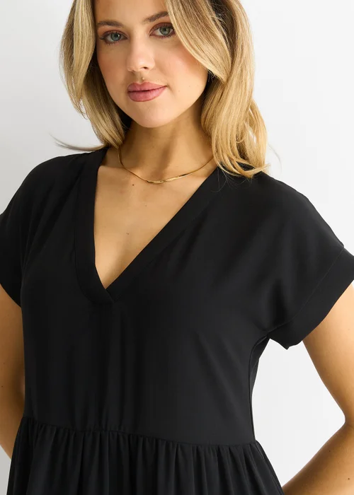 Gini London Black V Neck Pocket Smock Midi Dress - S/M Image 3