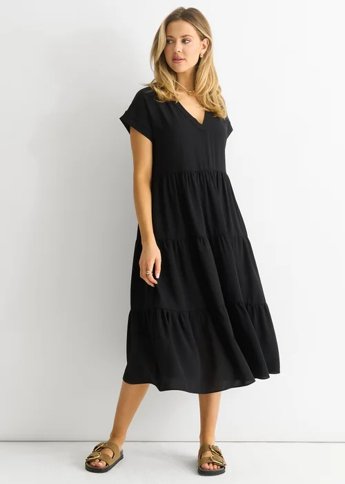 Gini London Black V Neck Pocket Smock Midi Dress - S/M Image 4