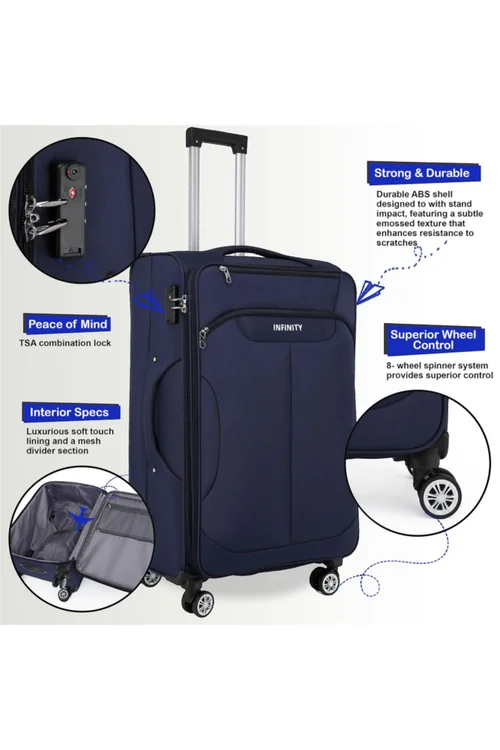 Infinity Luggage Navy 8 Wheel Lightweight Suitcase - Cabin Image 3