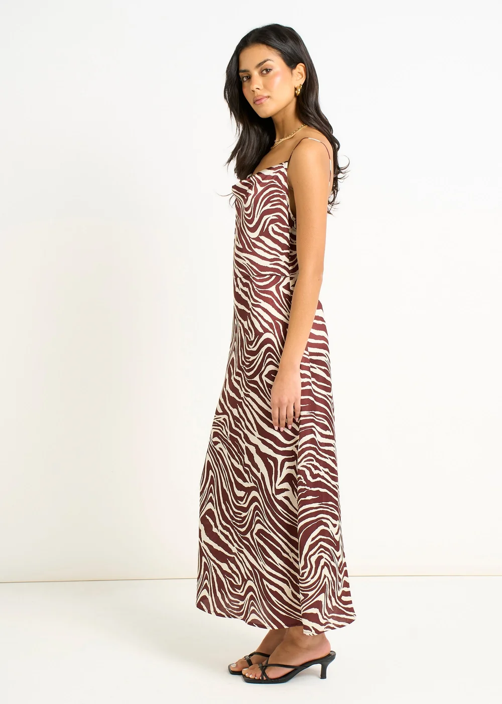 Gini London Burgundy Zebra Cowl Neck Midi Dress - 12 Image 4