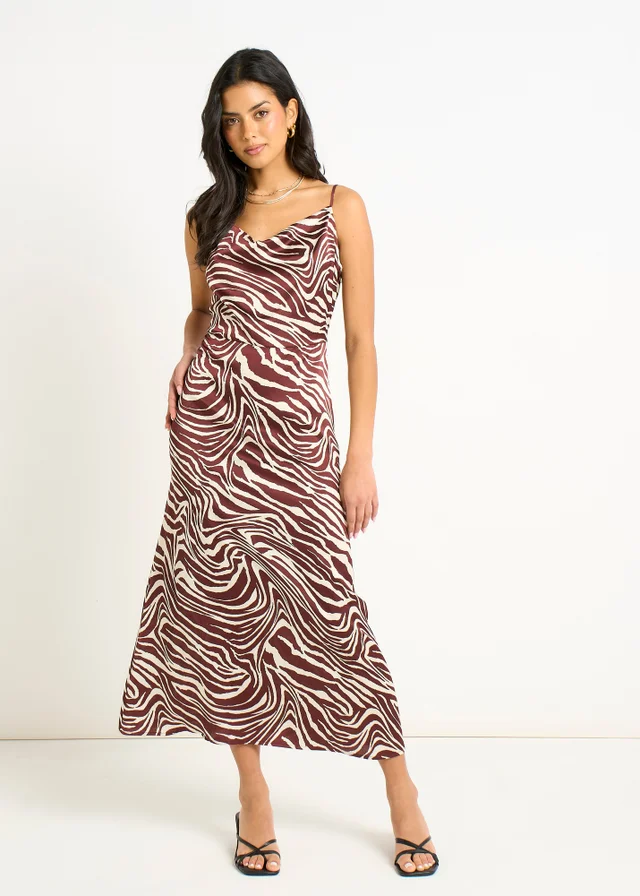 Gini London Burgundy Zebra Cowl Neck Midi Dress