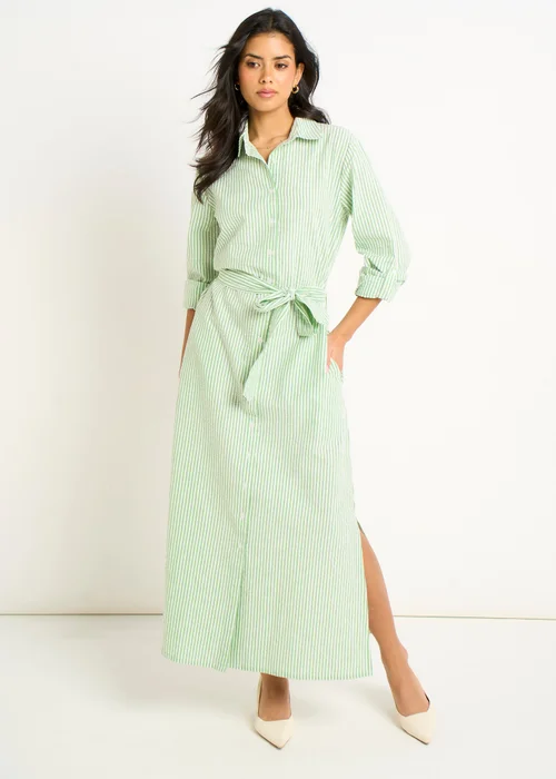 Gini London Green Long Sleeves Seersucker Stripe Shirt Dress - 16 Image 1
