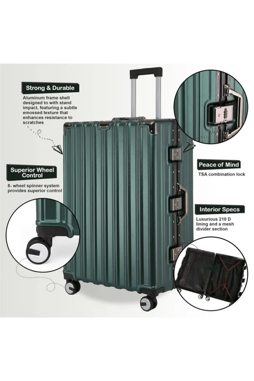 Infinity Luggage Green Hardshell Robust 8 Wheel Suitcases - Cabin Image 3
