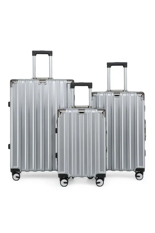 Infinity Luggage Silver Hardshell Robust 8 Wheel Suitcases - Cabin Image 1