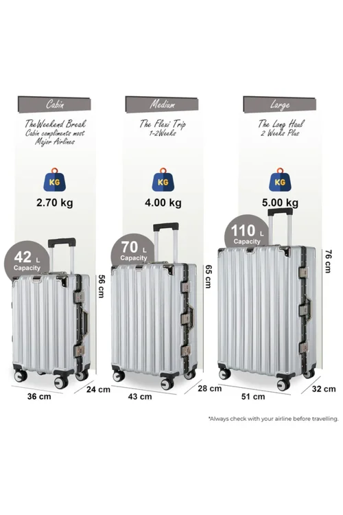 Infinity Luggage Silver Hardshell Robust 8 Wheel Suitcases - Cabin Image 2