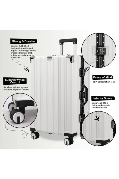 Infinity Luggage White Hard Shell Robust TSA Suitcases - Cabin Image 3