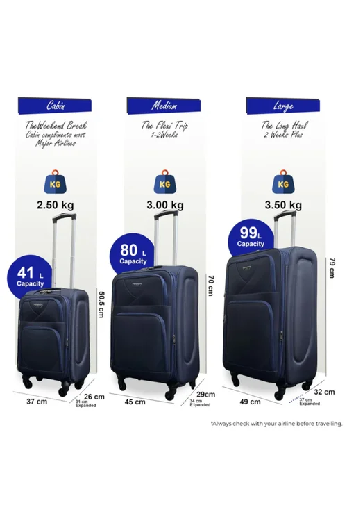 Infinity Luggage Navy Soft Shell Lightweight Nylon Suitcase - XL Image 2
