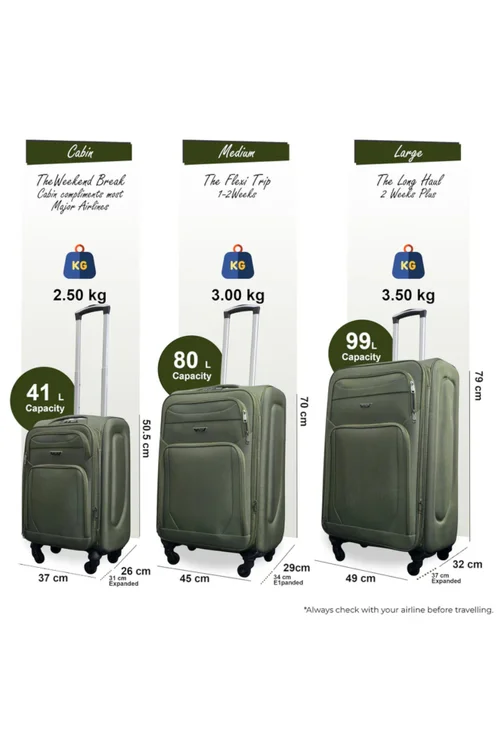 Infinity Luggage Khaki Soft Shell Lightweight Nylon Suitcase - XL Image 2