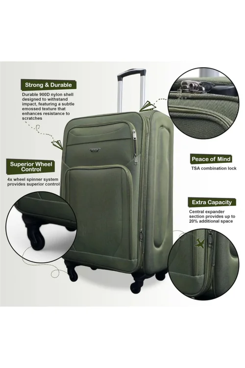 Infinity Luggage Khaki Soft Shell Lightweight Nylon Suitcase - XL Image 3