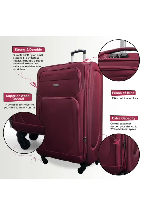 Infinity Luggage Wine Soft Shell Lightweight Nylon Suitcase - XL Image 3