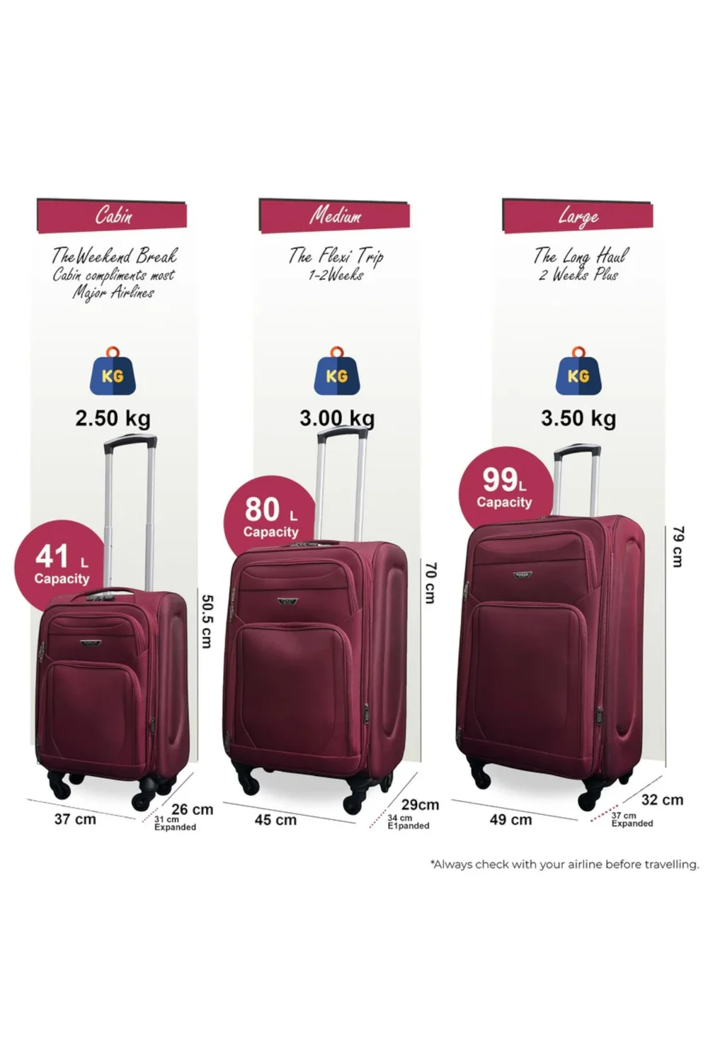Infinity Luggage Wine Soft Shell Lightweight Nylon Suitcase - XL Image 2
