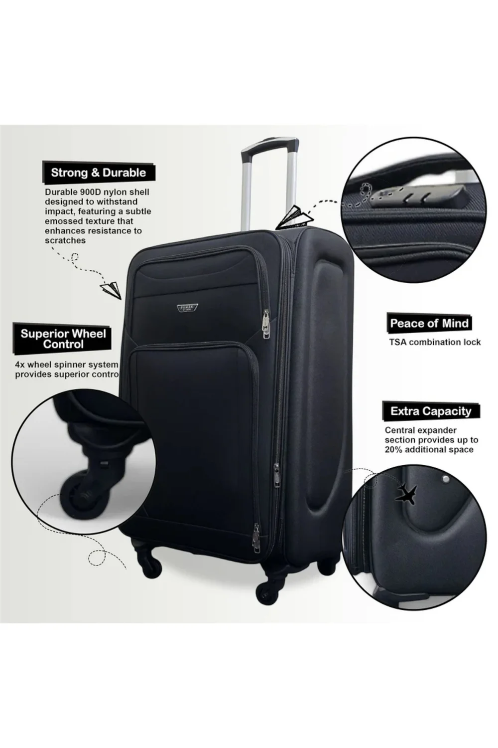 Infinity Luggage Black Expandable Soft Shell Cabin Suitcase - One Size Image 3