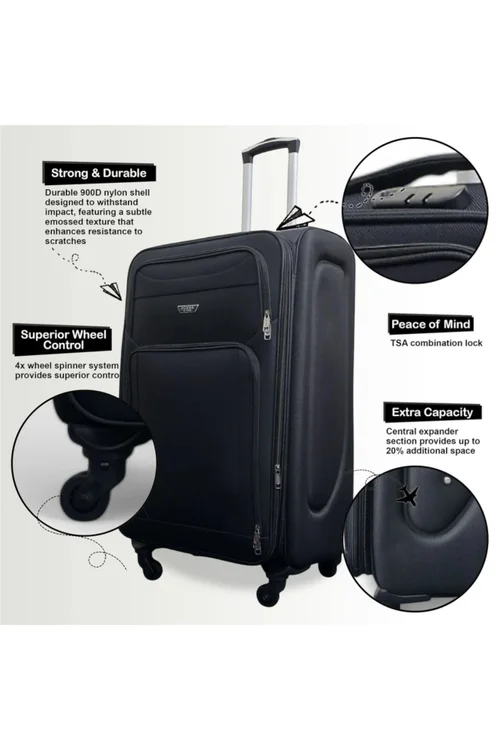 Infinity Luggage Black Expandable Soft Shell Cabin Suitcase - One Size Image 3