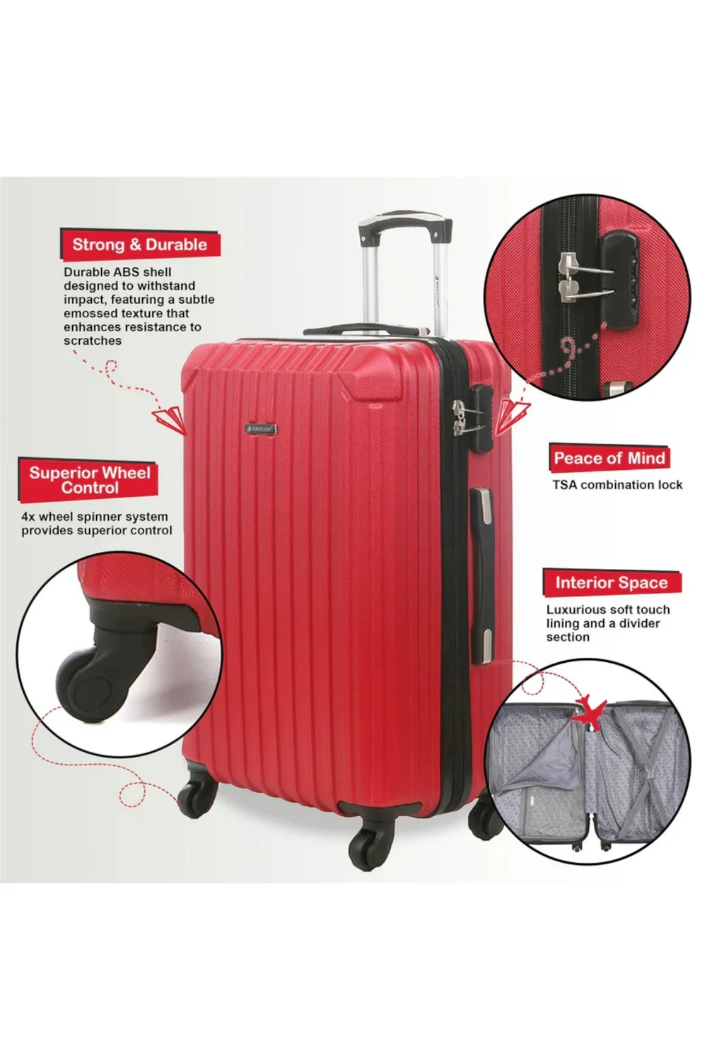 Infinity Luggage Red Hard Shell ABS Suitcase - L Image 3