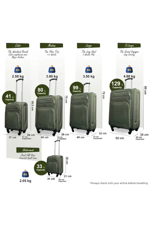 Infinity Luggage Khaki Soft Shell Lightweight Nylon Suitcase Set - One Size Image 2