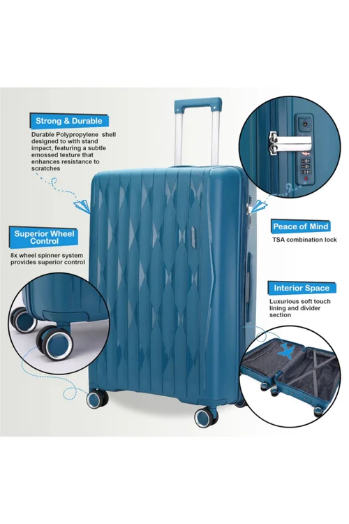 Infinity Luggage Blue Hard Shell Teal Suitcase TSA Travel - L Image 3
