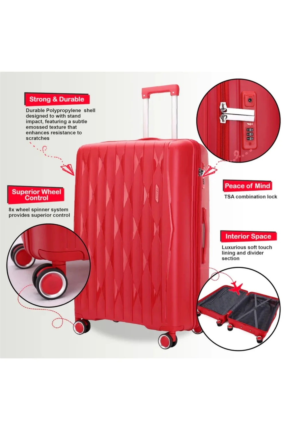 Infinity Luggage Red Hard Shell Suitcase TSA Travel - L Image 3