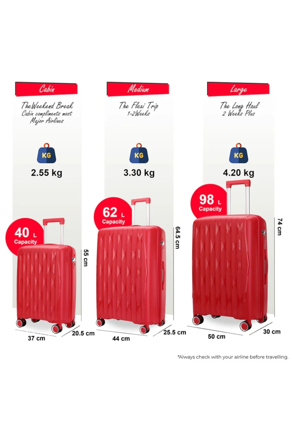 Infinity Luggage Red Hard Shell Suitcase TSA Travel - L Image 2