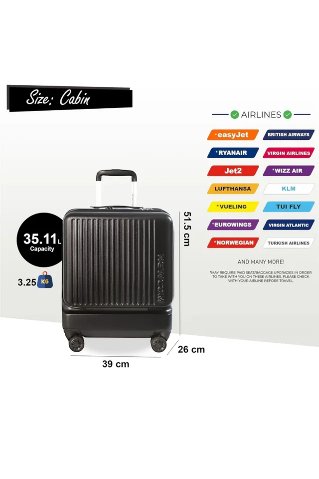 Infinity Luggage Black Durable Cabin Suitcase