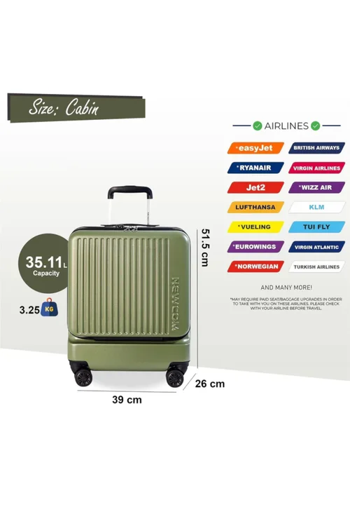 Infinity Luggage Olive Green Durable Cabin Suitcase - Cabin Image 2