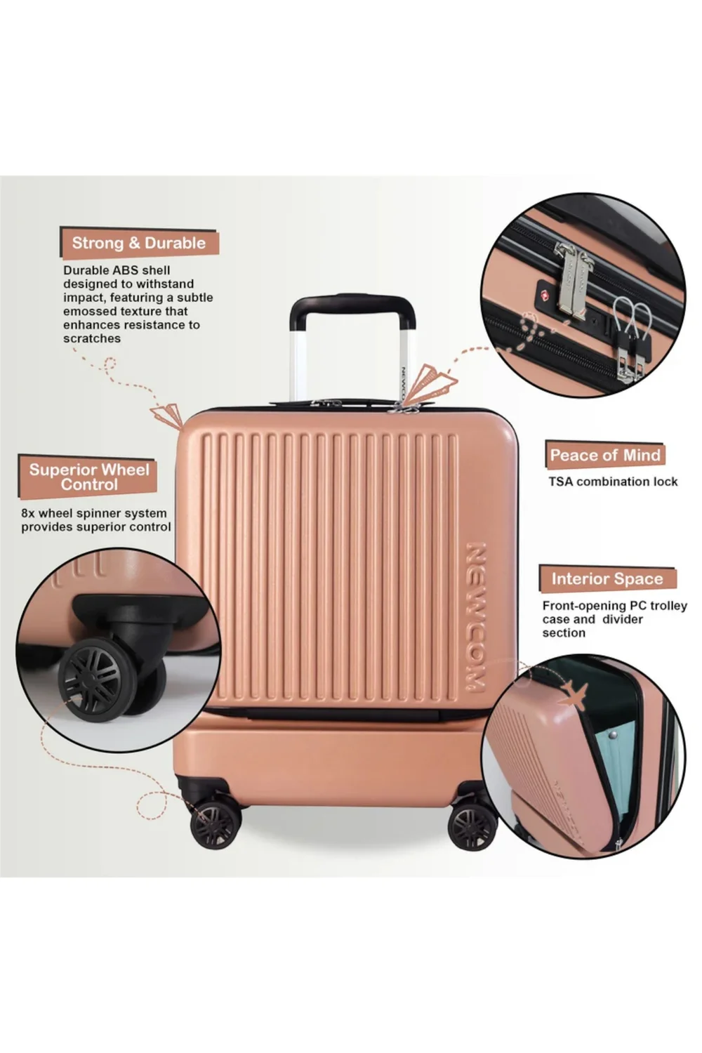Infinity Luggage Pink Durable Cabin Suitcase - Cabin Image 3
