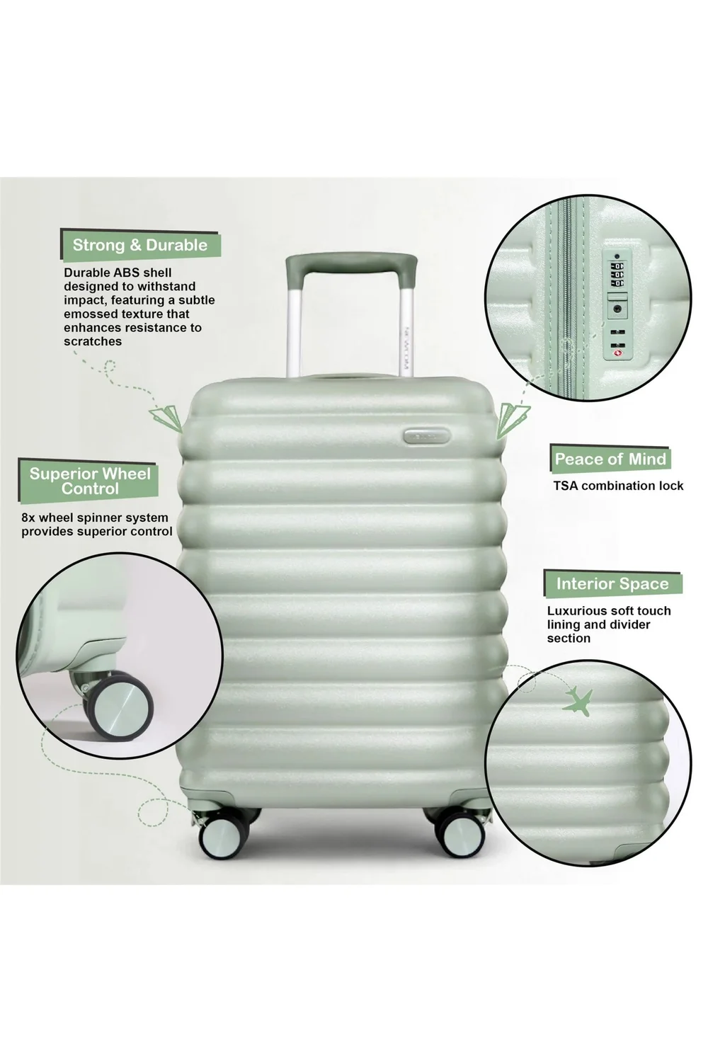 Infinity Luggage Green Hard Shell Cabin TSA Secure - Cabin Image 3