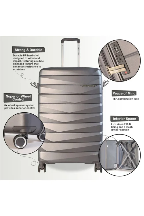 Infinity Luggage Grey Hard Shell TSA Smoke Strong Suitcase - Cabin Image 3