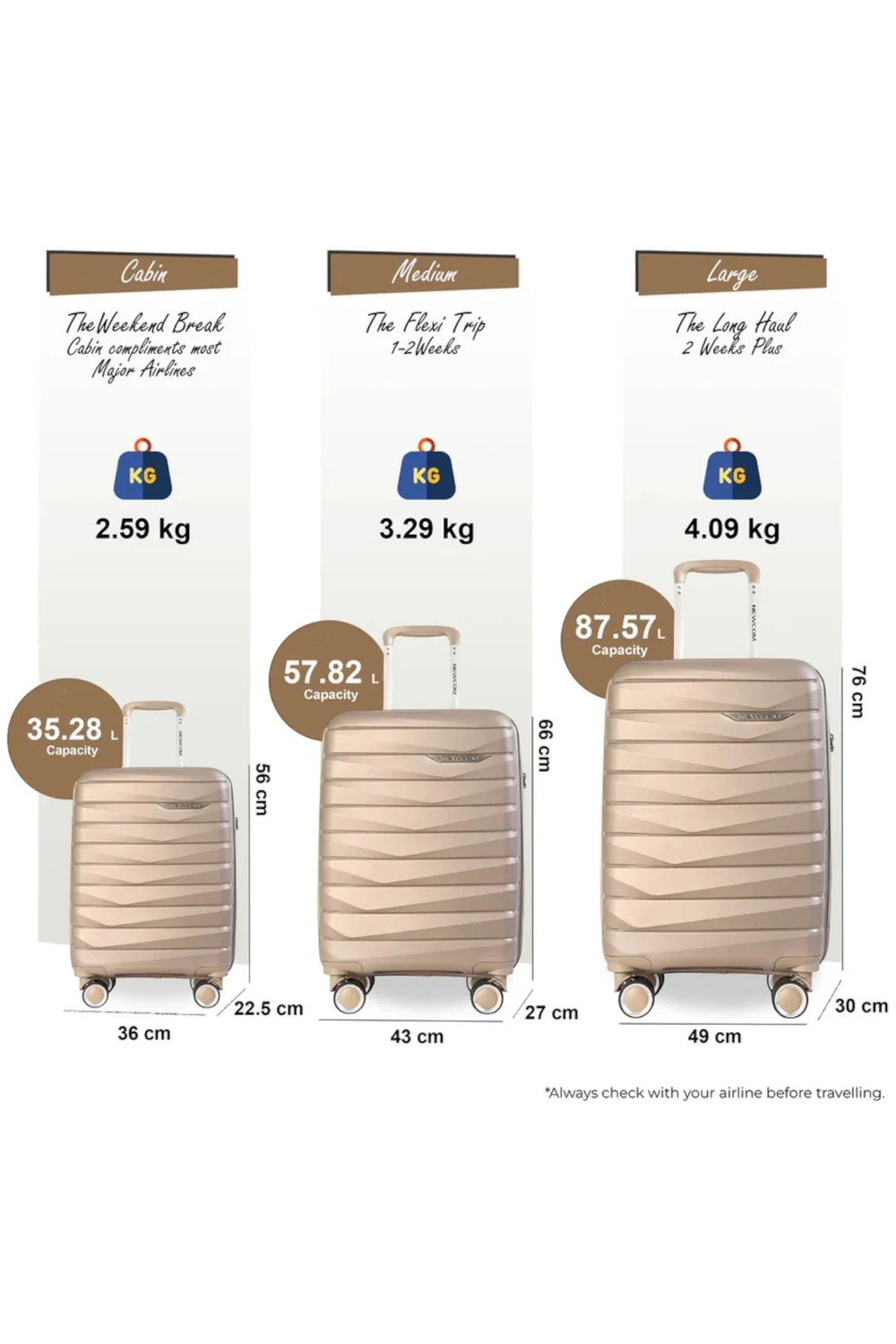 Infinity Luggage Champagne Beige Hard Shell TSA Strong Suitcase - Cabin Image 2