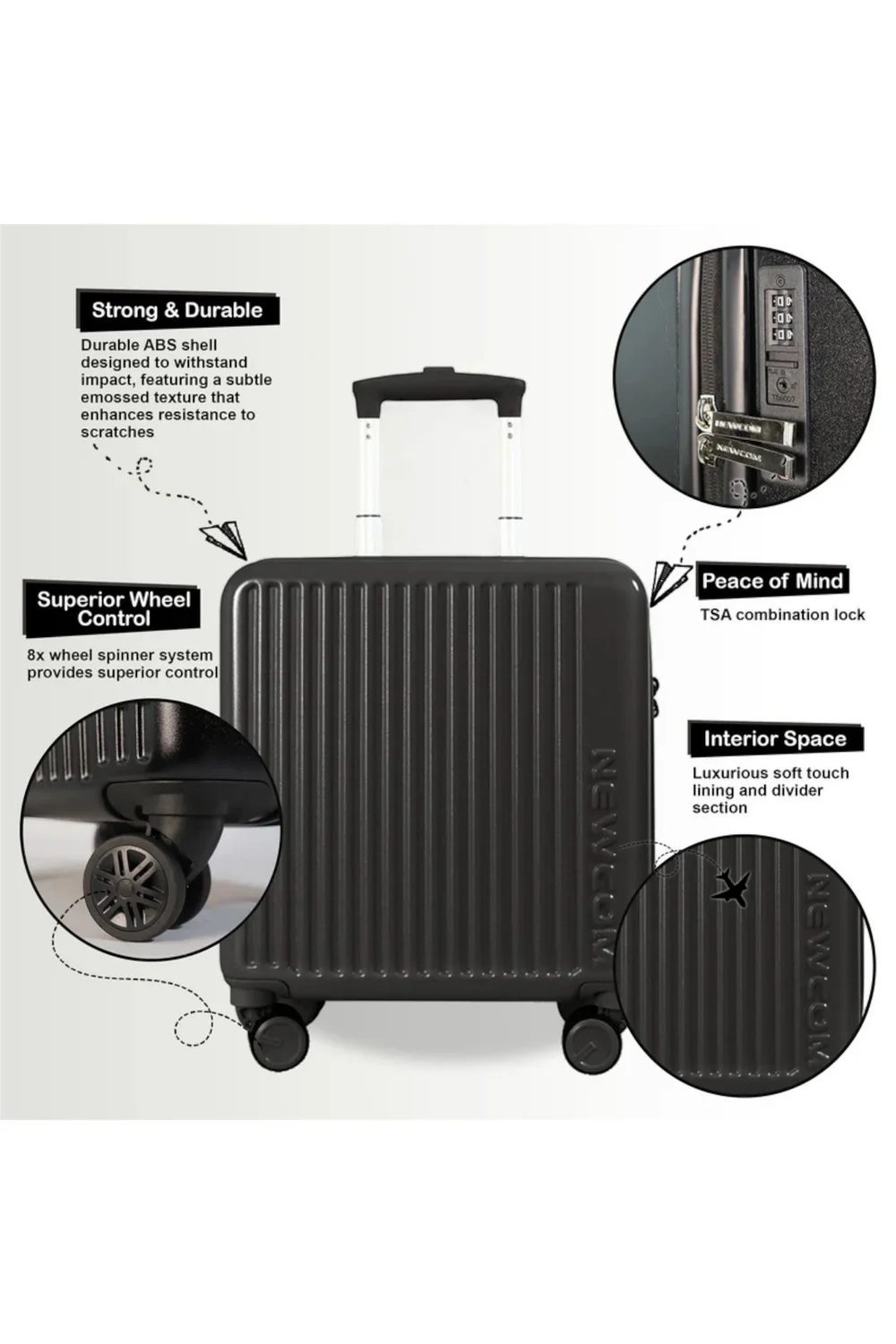 Infinity Luggage Black Hard Shell Cabin TSA Secure TSA Secure - Cabin Image 3