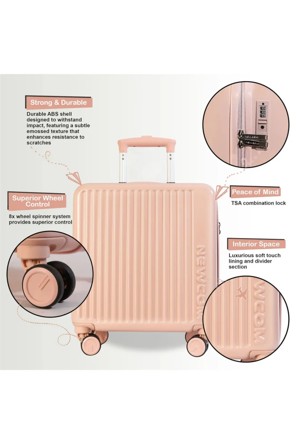 Infinity Luggage Pink Hard Shell Cabin TSA Secure - Cabin Image 3