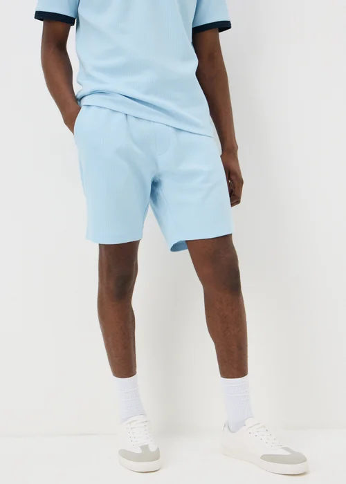 Light Blue Textured Co Ord Shorts - S Image 3