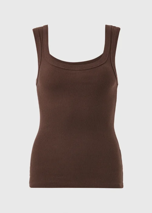 Chocolate Brown Ribbed Scoop Vest Top - 8 Image 3