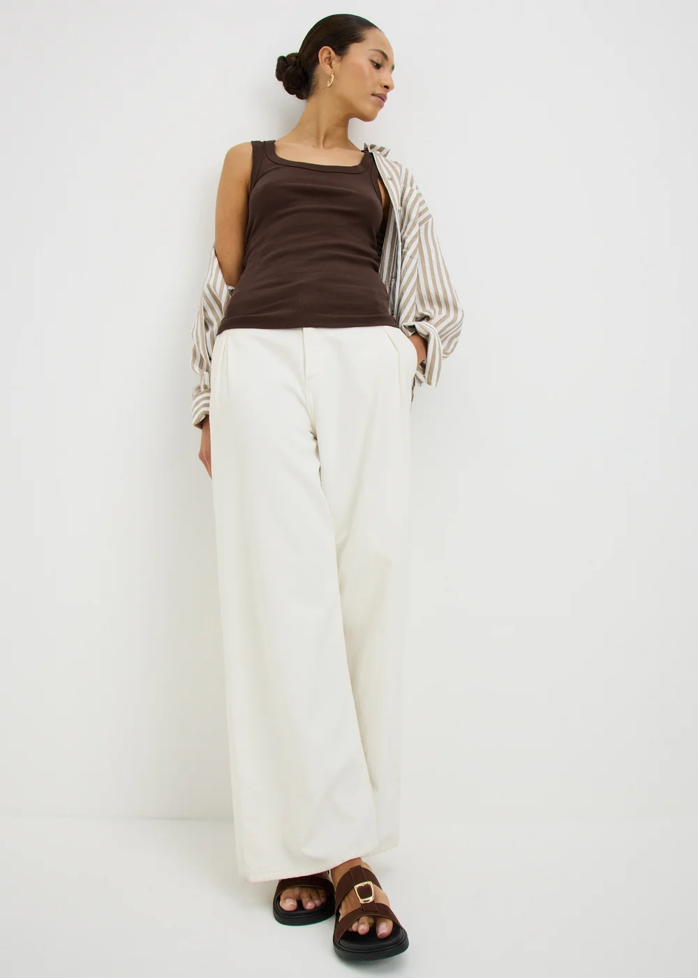 Chocolate Brown Ribbed Scoop Vest Top - 8 Image 1