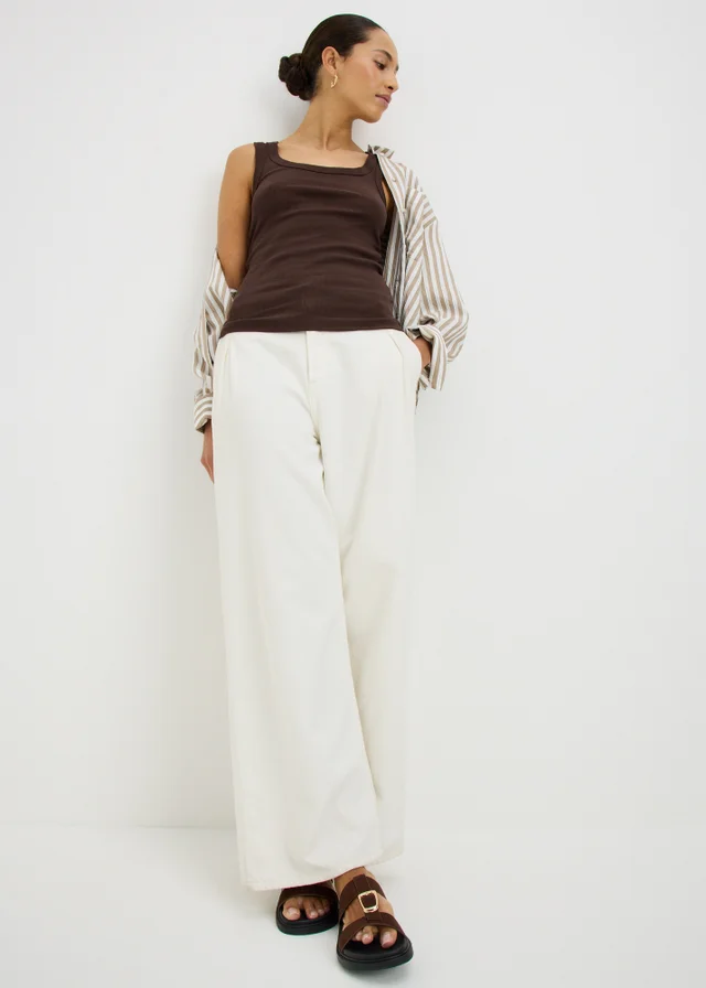 Chocolate Brown Ribbed Scoop Vest Top