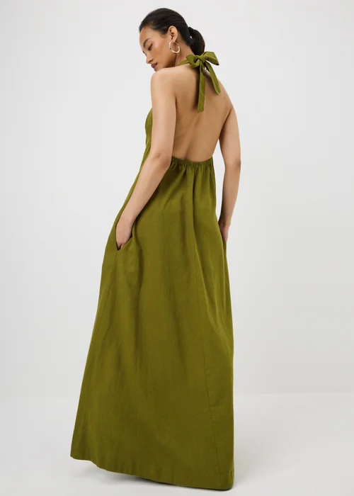 Green Halter Neck Linen Blend Maxi Dress - 18 Image 3