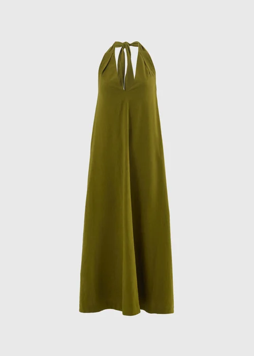 Green Halter Neck Linen Blend Maxi Dress - 18 Image 5
