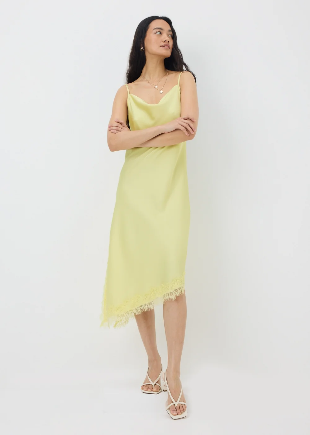 Lemon Satin Asymmetric Cami Midi Dress - 12 Image 1