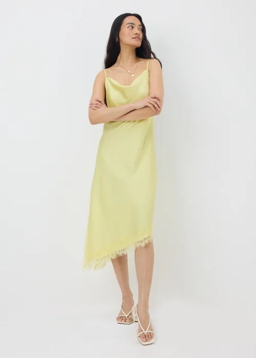 Lemon Satin Asymmetric Cami Midi Dress - 12 Image 1