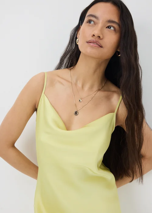 Lemon Satin Asymmetric Cami Midi Dress - 12 Image 3