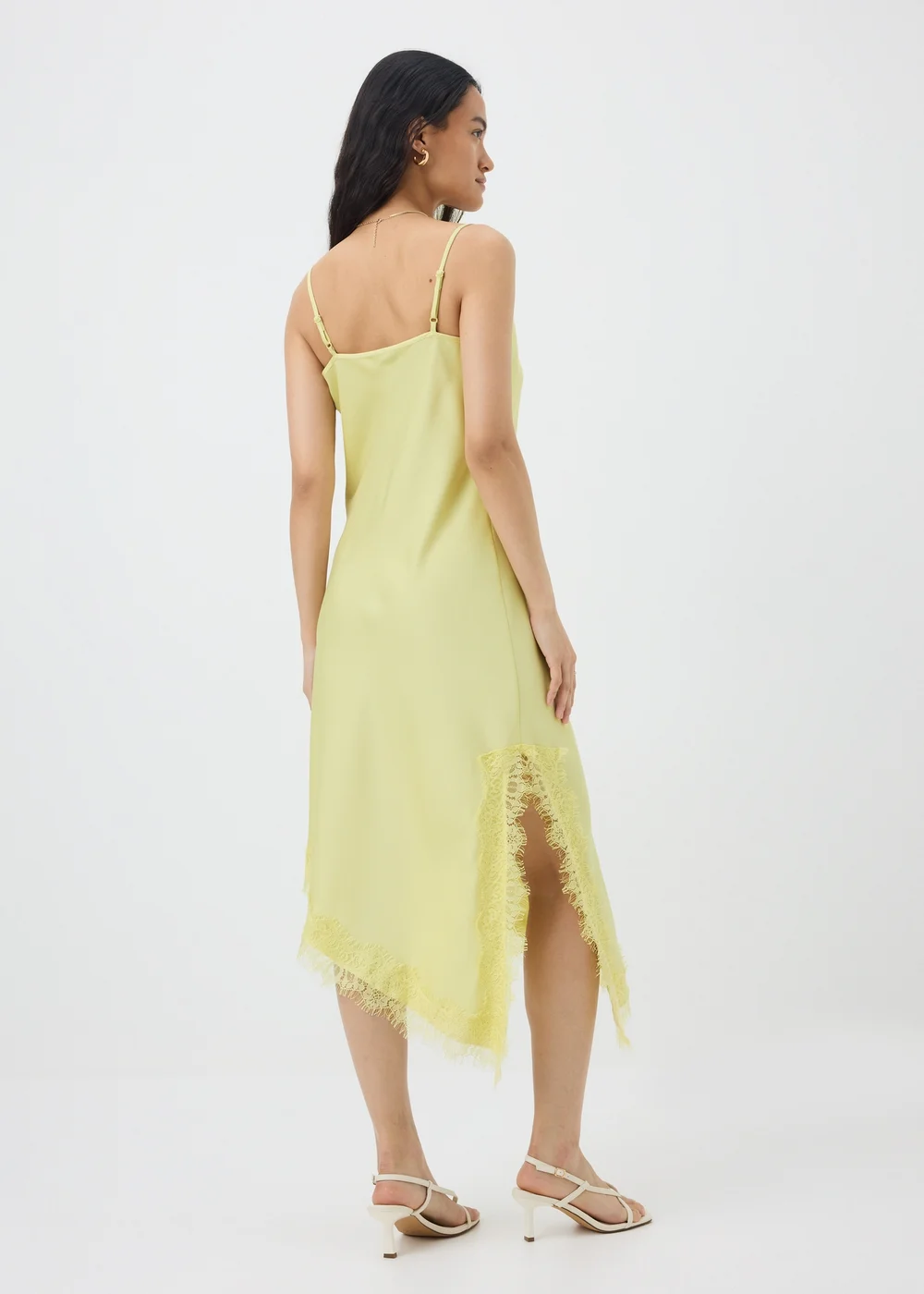 Lemon Satin Asymmetric Cami Midi Dress - 12 Image 2