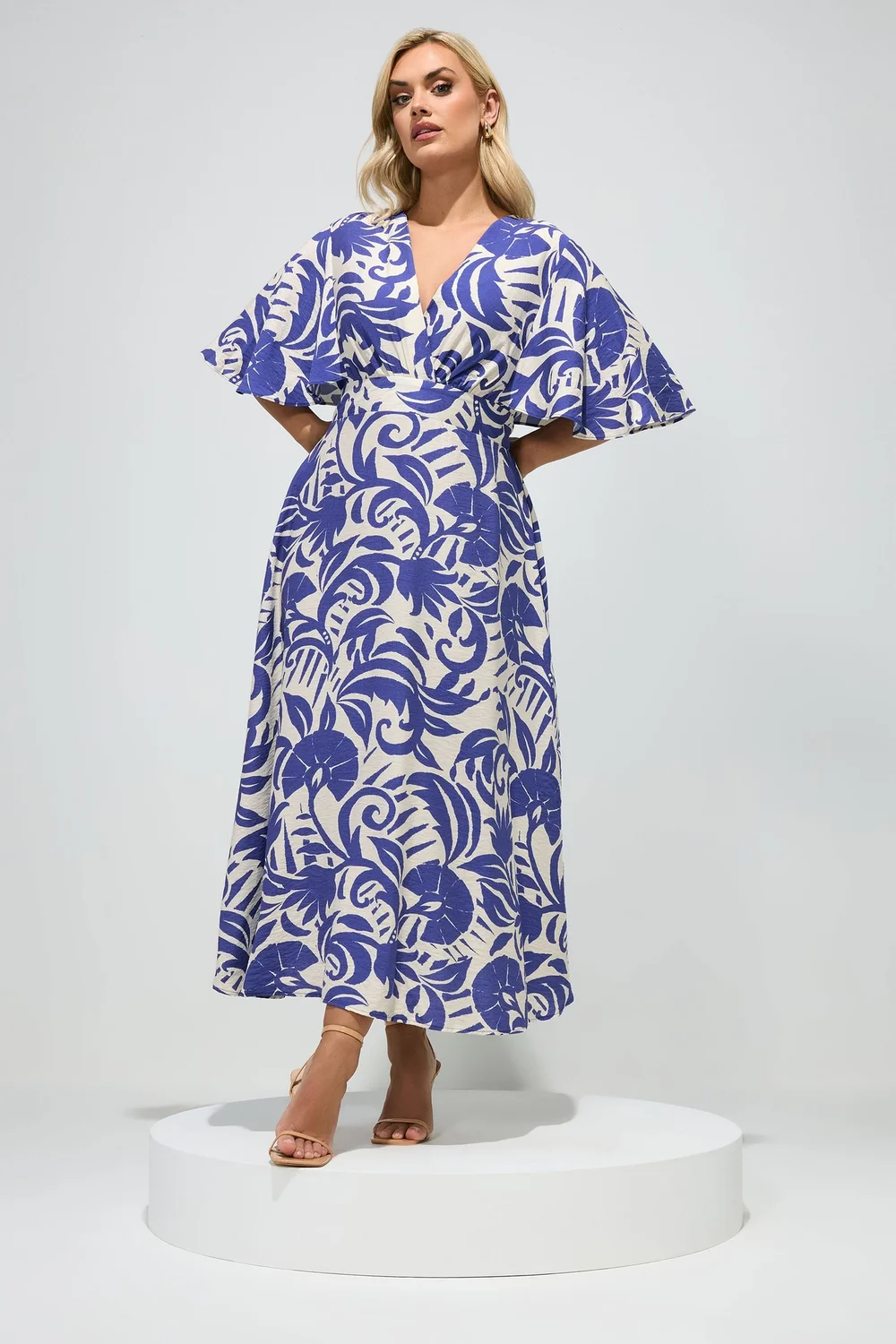 Yours London Curve Blue Floral Linen Look Wrap Dress - 26-28 Yours London Curve Blue Floral Linen Look Wrap Dress - 26-28