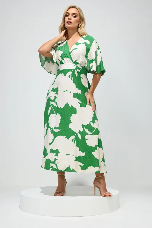 Yours London Curve Green Floral Linen Look Wrap Dress - 16 | Matalan Yours London Curve Green Floral Linen Look Wrap Dress - 16 | Matalan