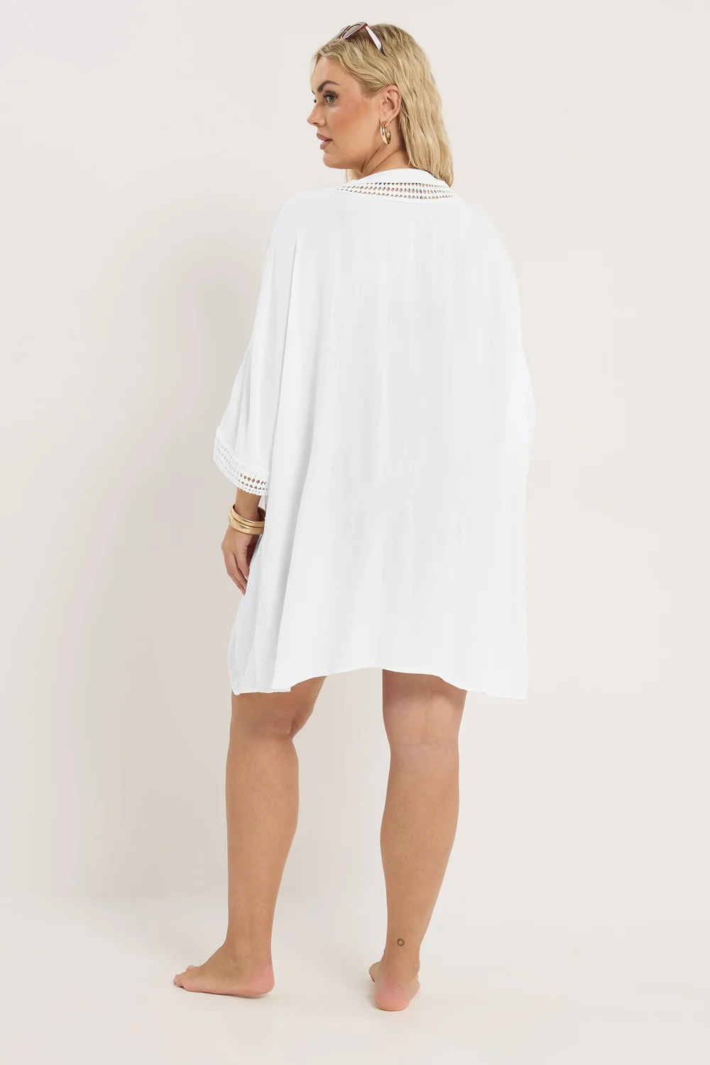 Yours Curve White Crinkle Beach Kimono - 14-16 Image 5