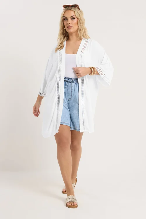 Yours Curve White Crinkle Beach Kimono - 14-16 Image 4