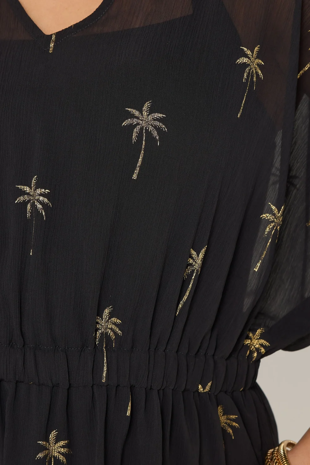 Yours Curve Black Foil Palm Tree Beach Kimono - 18-20 Image 5
