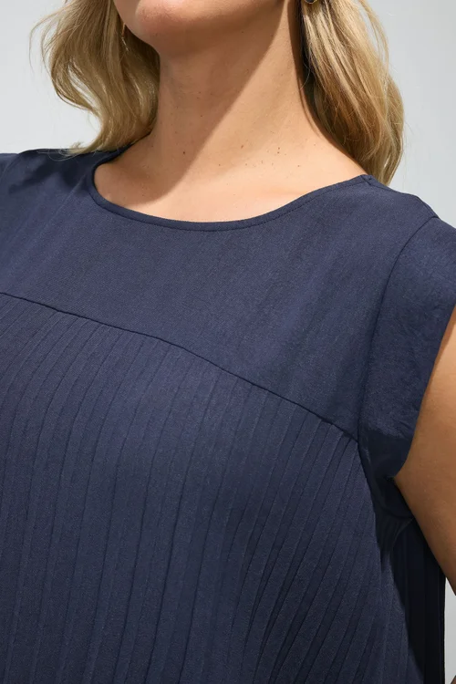 Yours London Curve Navy Blue Pleated Top - 22 Image 5